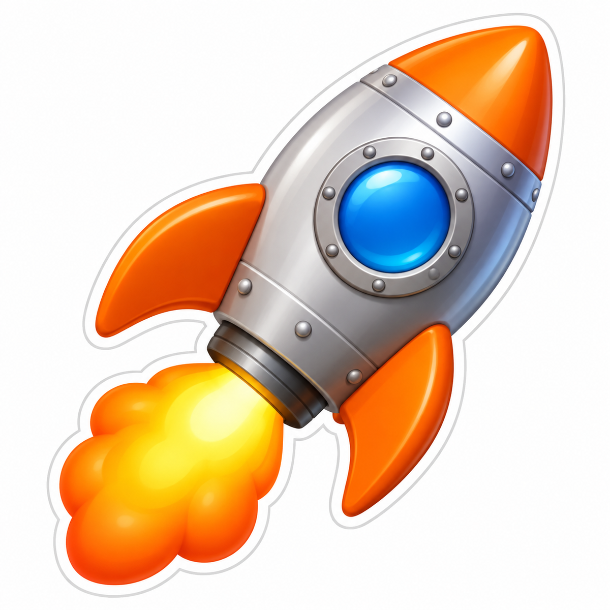 Silver Orange Toy Rocket Vinyl Sticker Decal