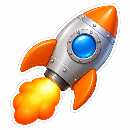 Silver Orange Toy Rocket Vinyl Sticker Decal