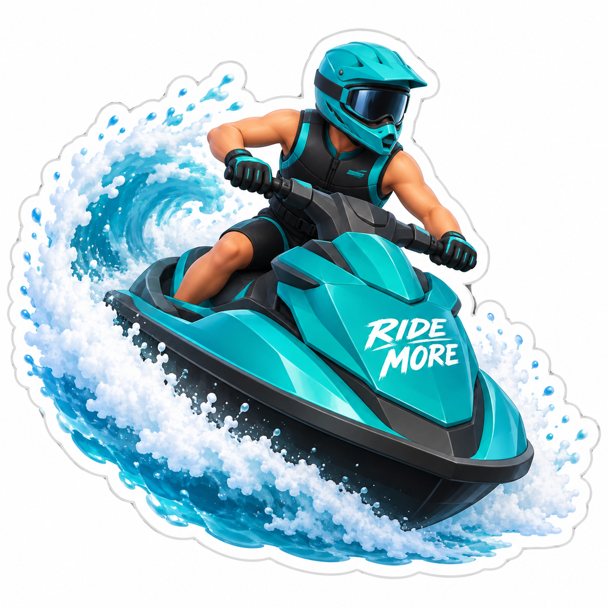 Teal Personal Watercraft Helmeted Rider Vinyl Sticker Decal