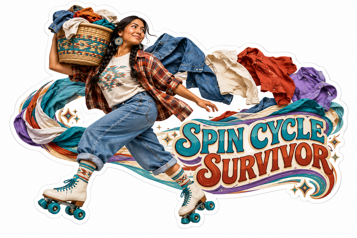 Spin Cycle Survivor Woman Roller Skating Vinyl Sticker Decal