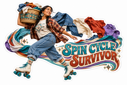Spin Cycle Survivor Woman Roller Skating Vinyl Sticker Decal