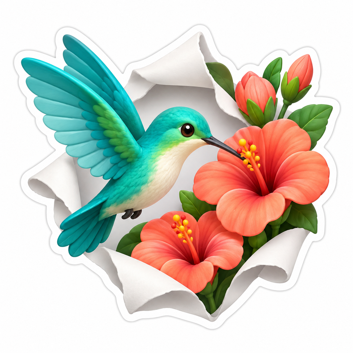 Turquoise Hummingbird Hovering Vinyl Sticker Decal