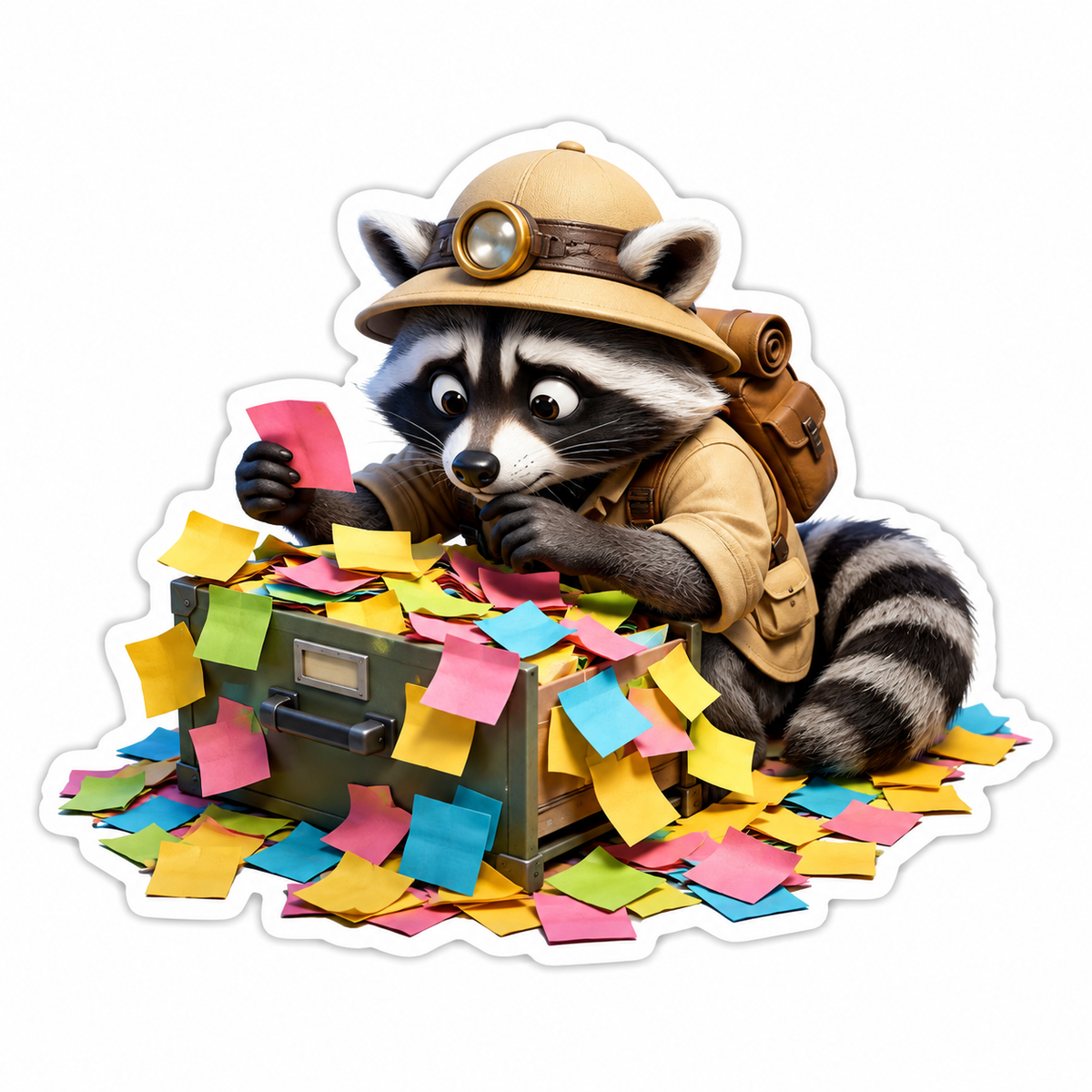 Raccoon Detective Sorting Sticky Notes Vinyl Sticker Decal