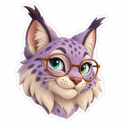 Round Lavender Lynx Face With Cream Cheek Tufts Vinyl Sticker Decal