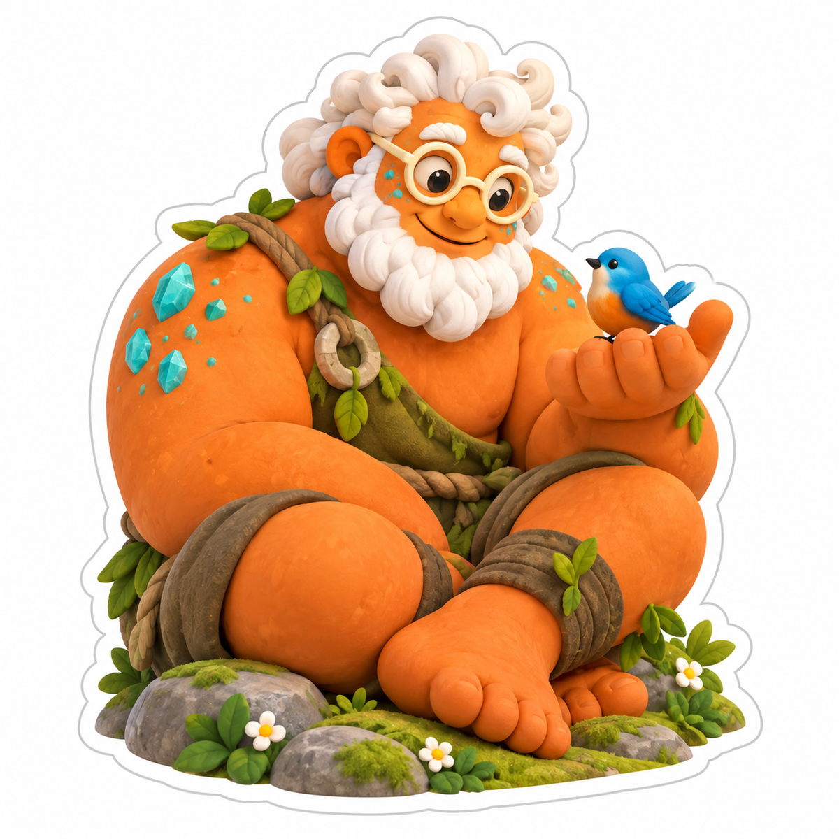 Gentle Orange Clay Giant With White Curly Hair Vinyl Sticker Decal