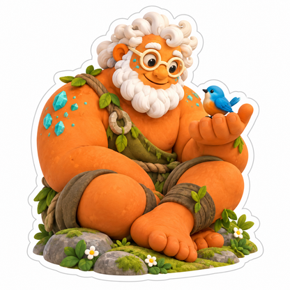 Gentle Orange Clay Giant With White Curly Hair Vinyl Sticker Decal