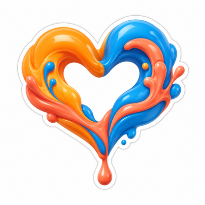 Open Heart Of Orange Blue And Coral Flowing Paint Vinyl Sticker Decal