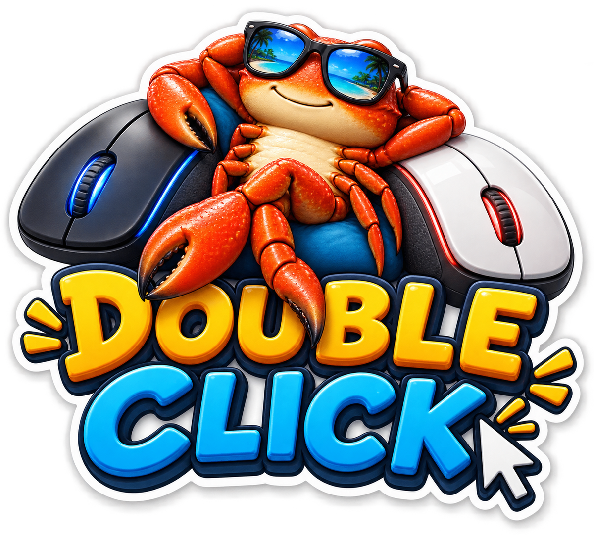 Double Click Crab on Black Computer Mice Vinyl Sticker Decal