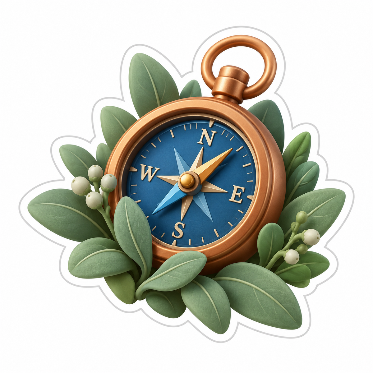 Copper Compass Blue Face Sage Foliage Vinyl Sticker Decal