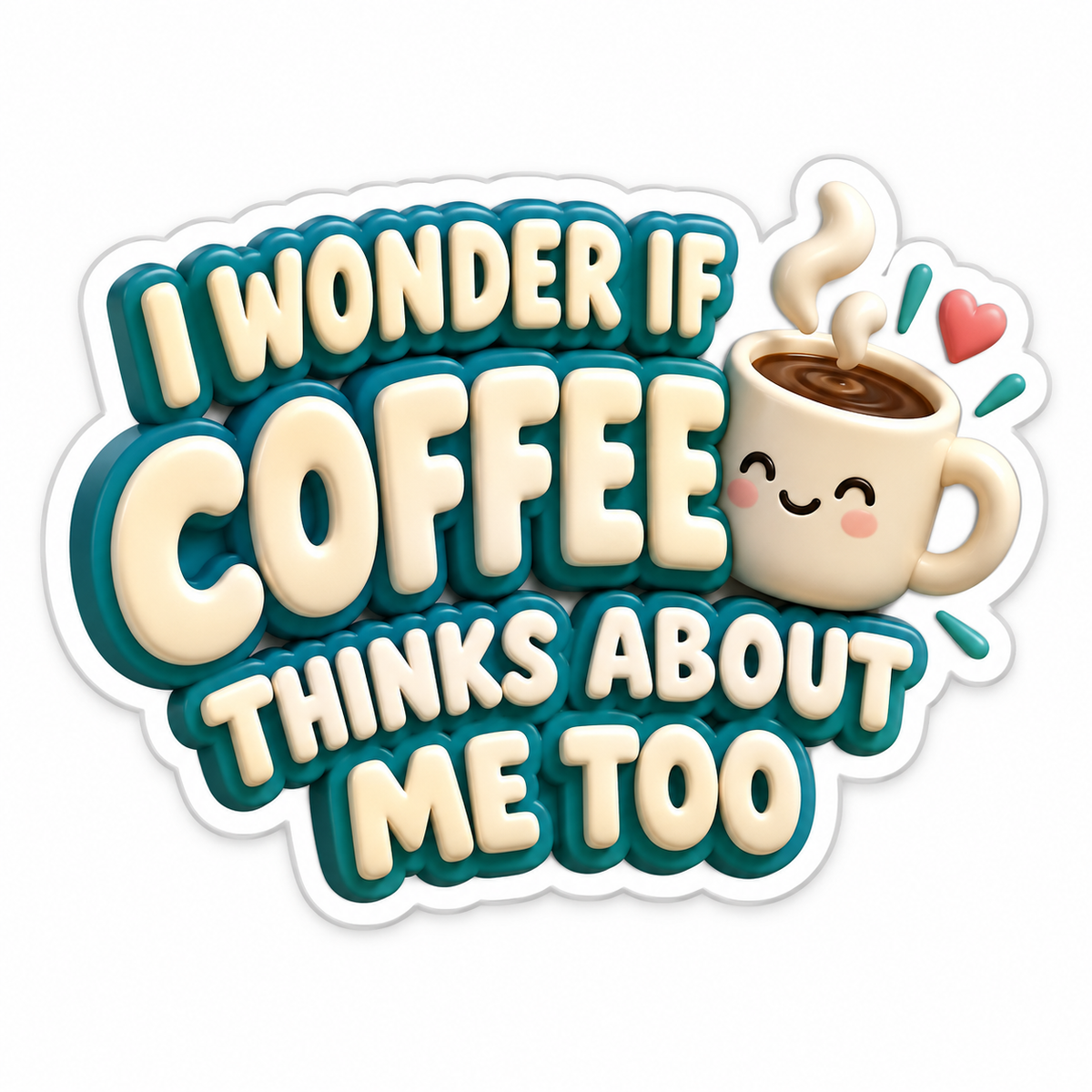 I Wonder If Coffee Thinks About Me Too Cream Teal Vinyl Sticker Decal