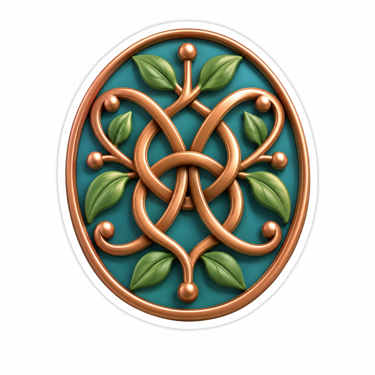 Copper Interwoven Vine Knot Teal Oval Vinyl Sticker Decal