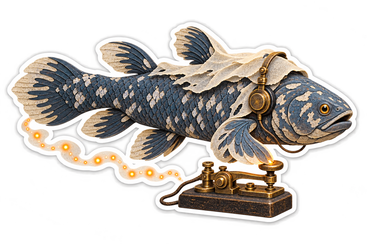 Paper Coelacanth Haunted Telegraph Operator Vinyl Sticker Decal