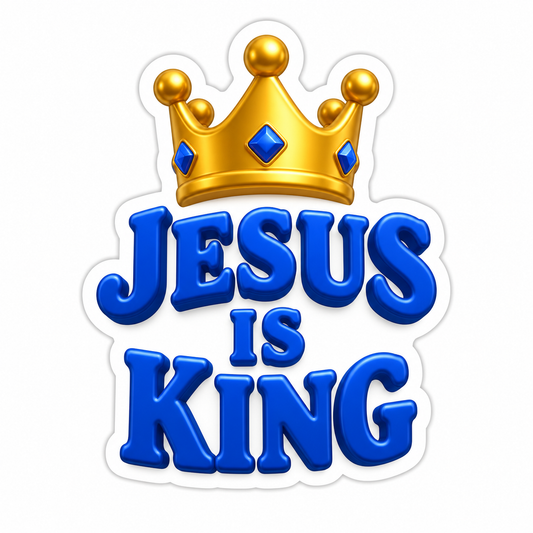 Jesus Is King Blue Letters Gold Crown Vinyl Sticker Decal