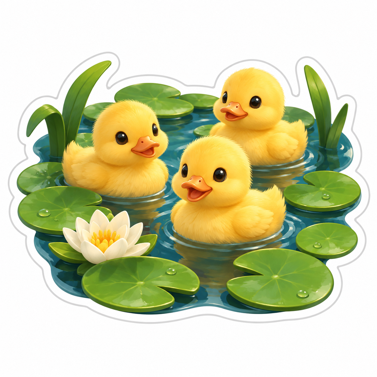 Three Golden Ducklings Pond Leaves Vinyl Sticker Decal