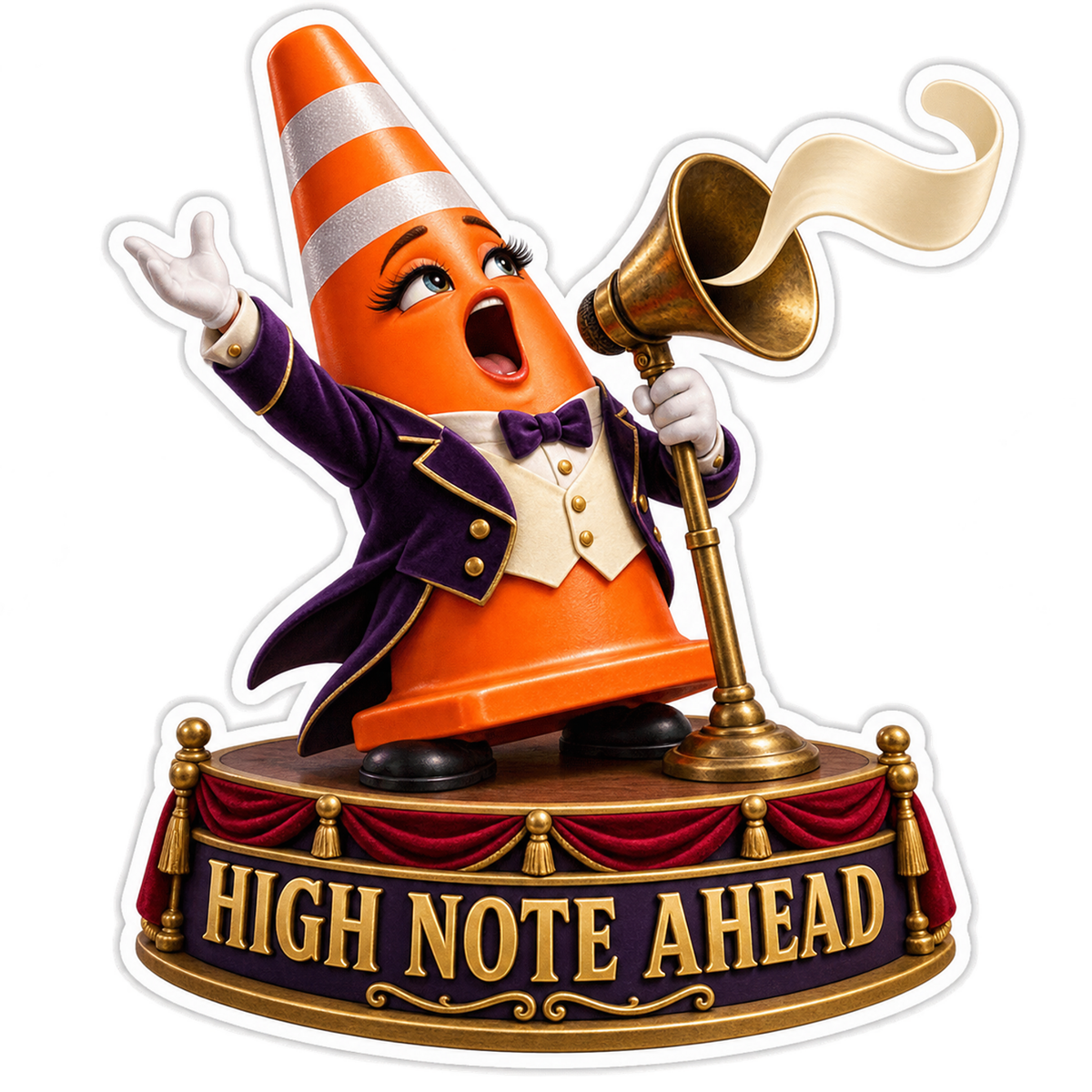 High Note Ahead Traffic Cone Singer Vinyl Sticker Decal