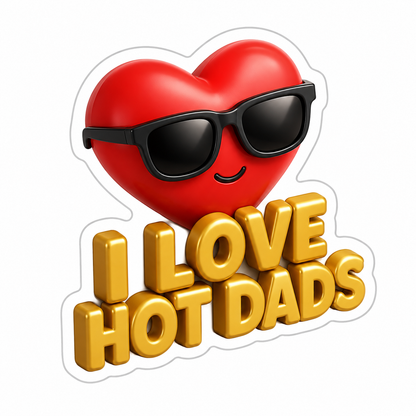 I Love Hot Dads Heart with Sunglasses Vinyl Sticker Decal