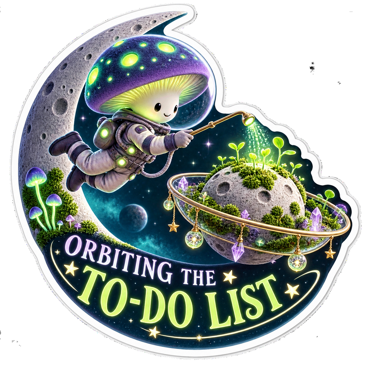 Orbiting the To Do List Mushroom Astronaut Vinyl Sticker Decal