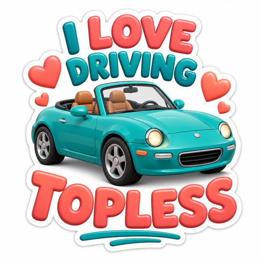 I Love Driving Topless Teal Coral Vinyl Sticker Decal