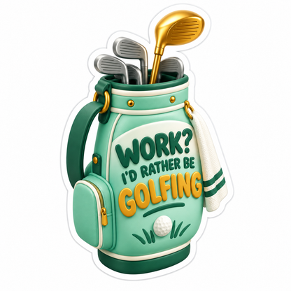 Work? I'D Rather Be Golfing Vinyl Sticker Decal