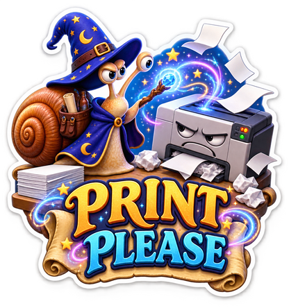 Print Please Snail Wizard with Printer Vinyl Sticker Decal
