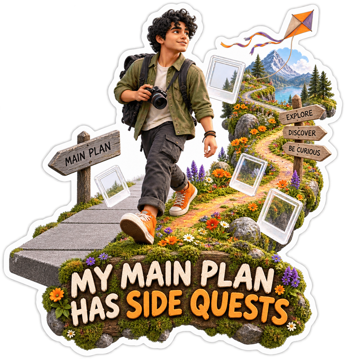 My Main Plan Has Side Quests Hiker Vinyl Sticker Decal