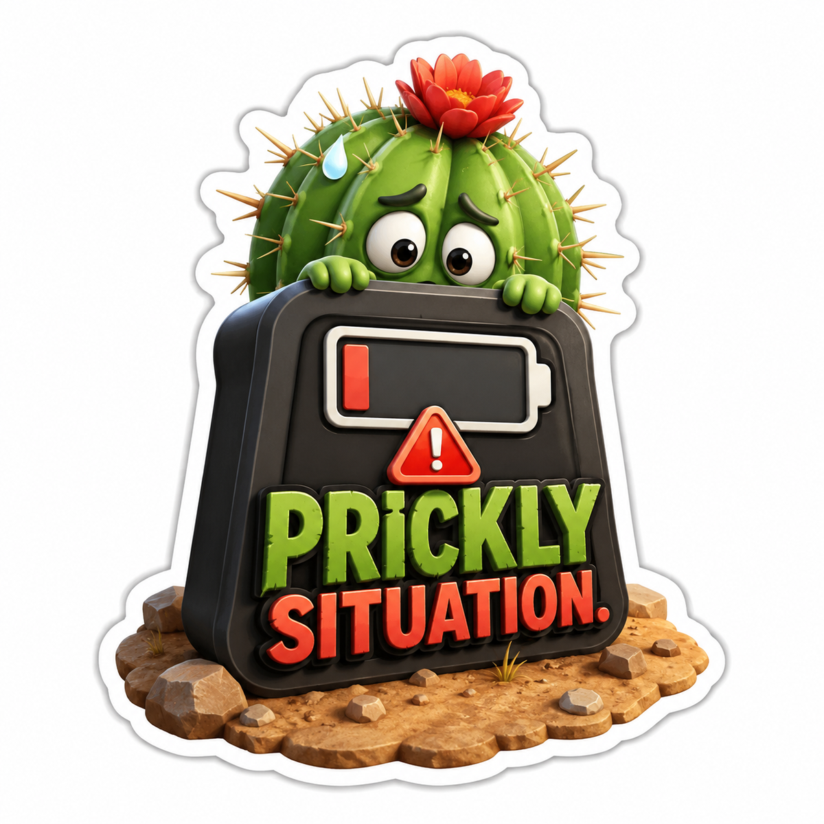 Prickly Situation Cactus with Low Battery Vinyl Sticker Decal