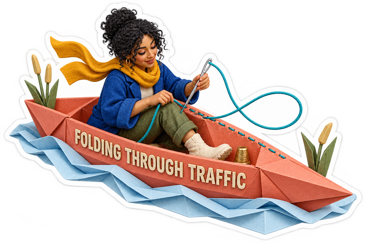 Folding Through Traffic Woman Paper Boat Vinyl Sticker Decal