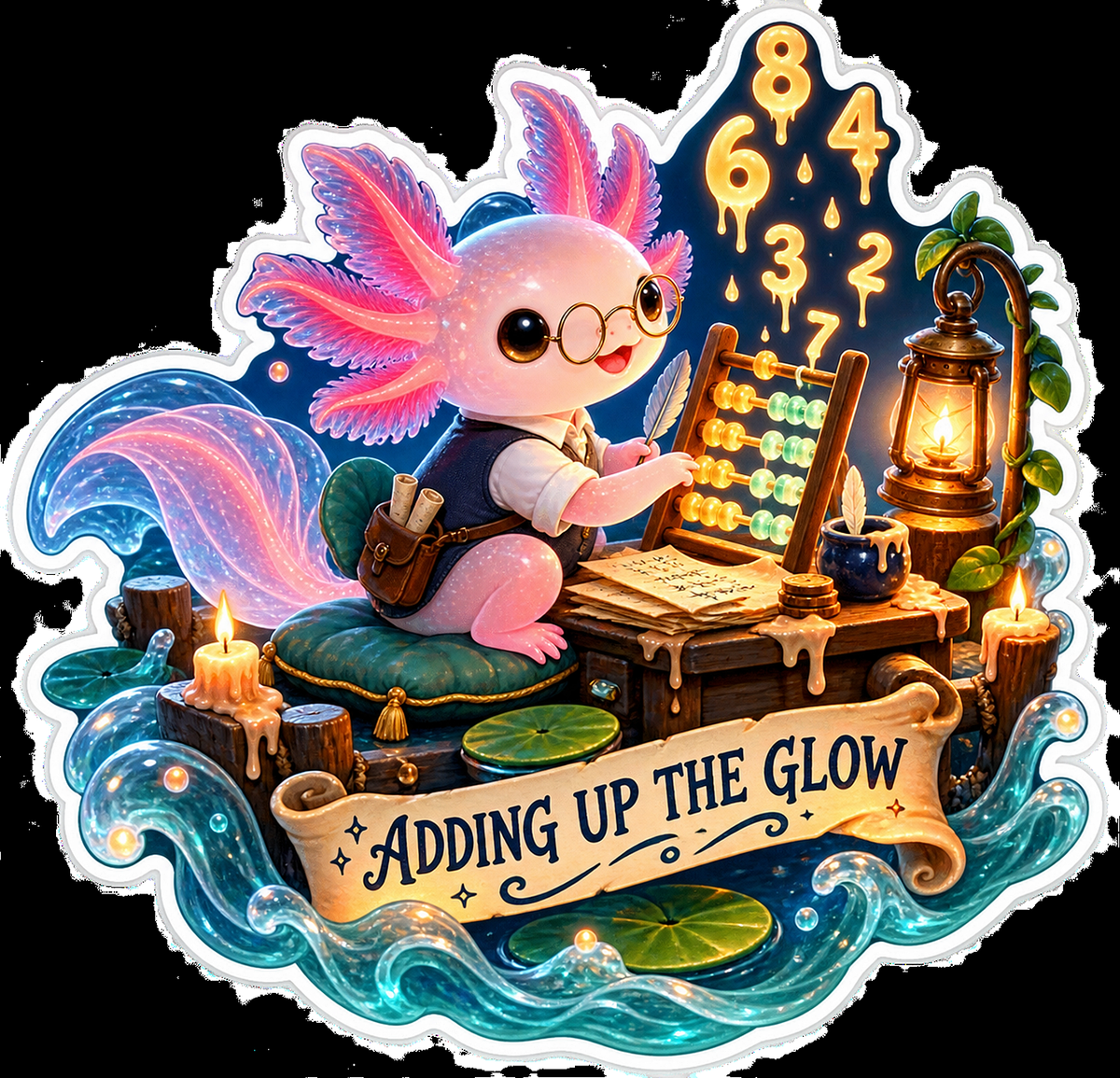 Adding Up the Glow Axolotl Abacus Vinyl Sticker Decal