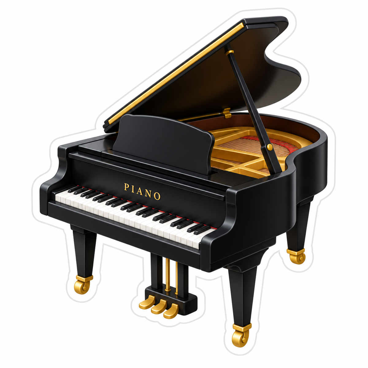 Black Grand Piano With Open Lid And Gold Accents Vinyl Sticker Decal