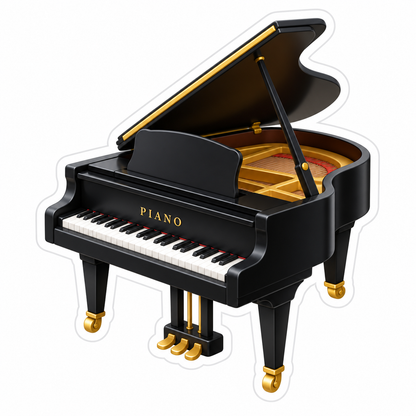 Black Grand Piano With Open Lid And Gold Accents Vinyl Sticker Decal