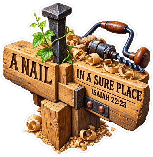 A Nail in a Sure Place Wooden Tool Cross Vinyl Sticker Decal