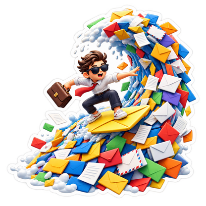 Worker Surfing an Avalanche of Mail Vinyl Sticker Decal