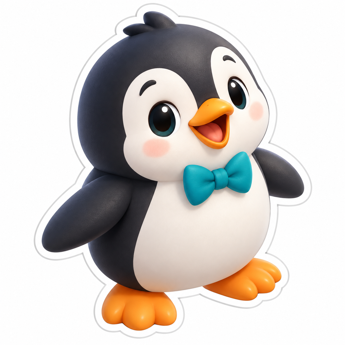 Round Penguin With Teal Bow Tie And Orange Feet Vinyl Sticker Decal