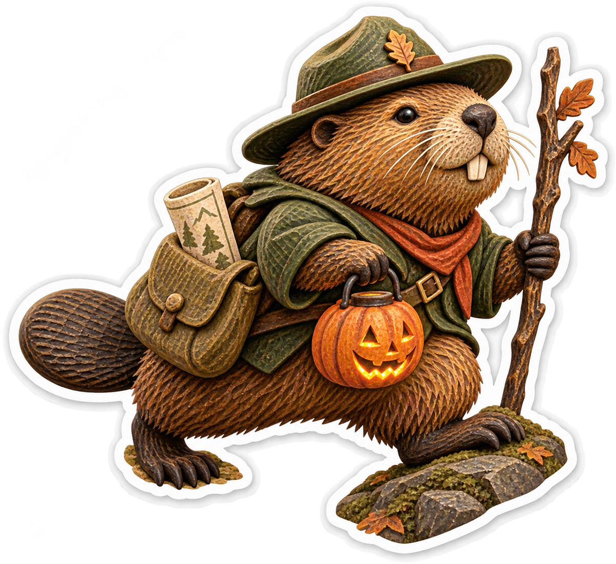 Ochre Linocut Mountain Beaver Pumpkin Park Ranger Vinyl Sticker Decal