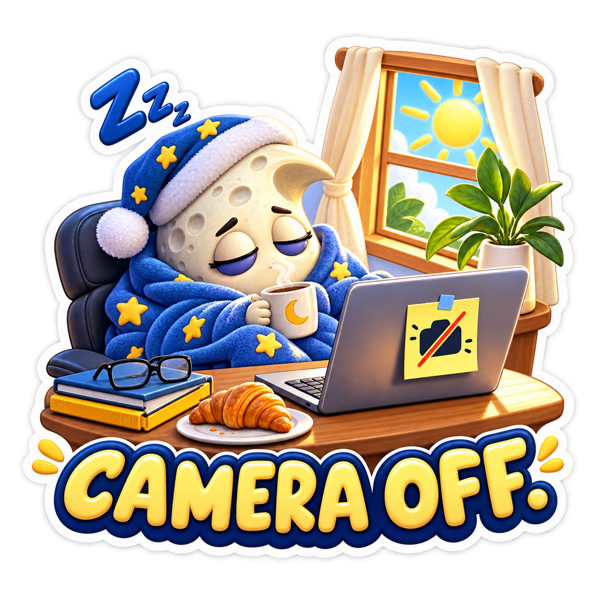 Camera Off Sleeping Moon at Laptop Vinyl Sticker Decal