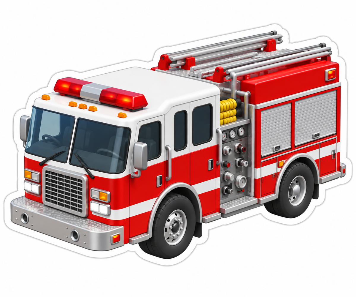 Red White Fire Engine Side View Vinyl Sticker Decal