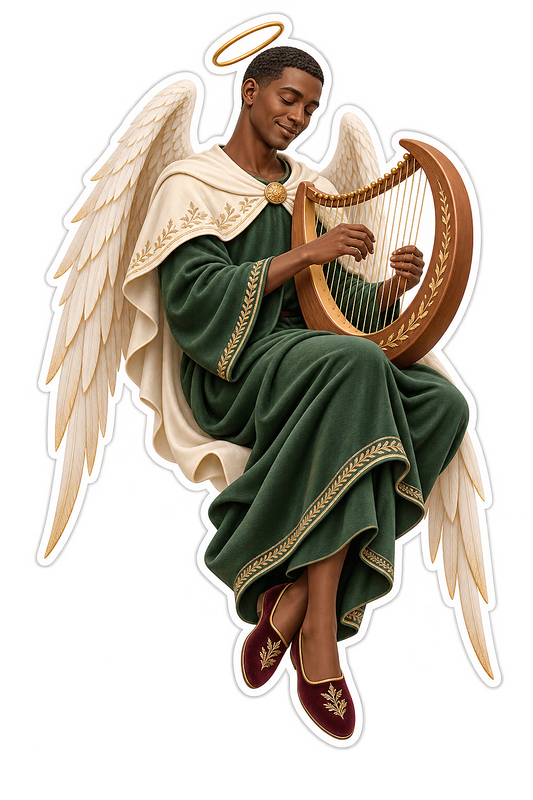 Christmas Angel Green Gown Playing Harp Vinyl Sticker Decal