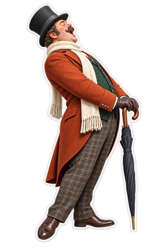 Christmas Caroler Man Orange Coat Umbrella Vinyl Sticker Decal