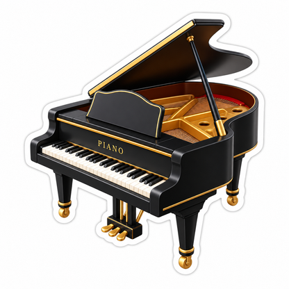Miniature Black Grand Piano Vinyl Sticker Decal