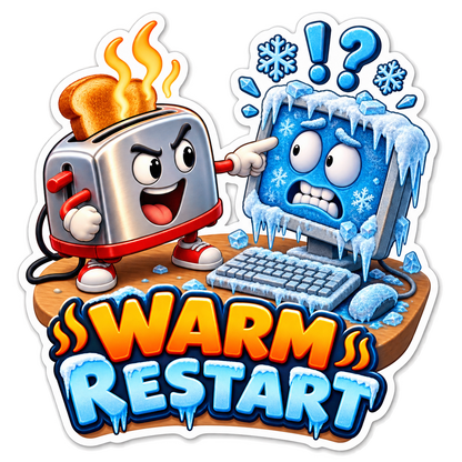 Warm Restart Toaster beside Frozen Computer Vinyl Sticker Decal