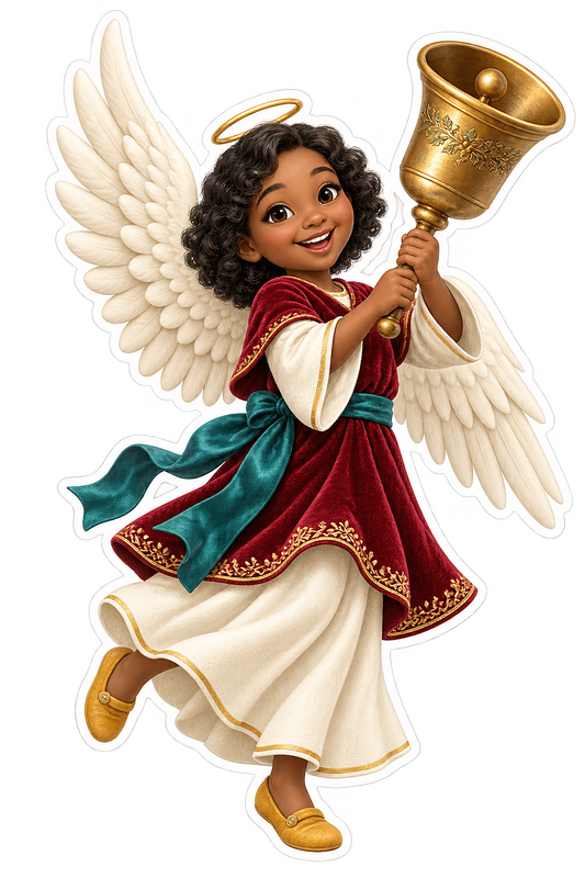 Christmas Angel Cream Dress Ringing Bell Vinyl Sticker Decal