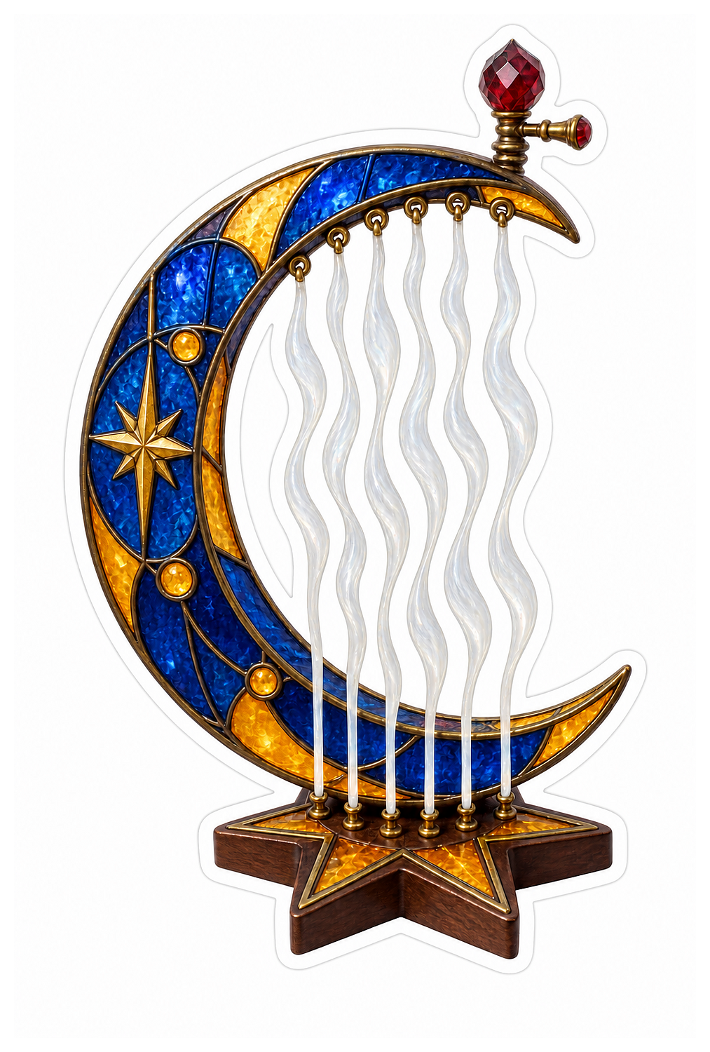 Stained Glass Crescent Ghost String Harp Vinyl Sticker Decal
