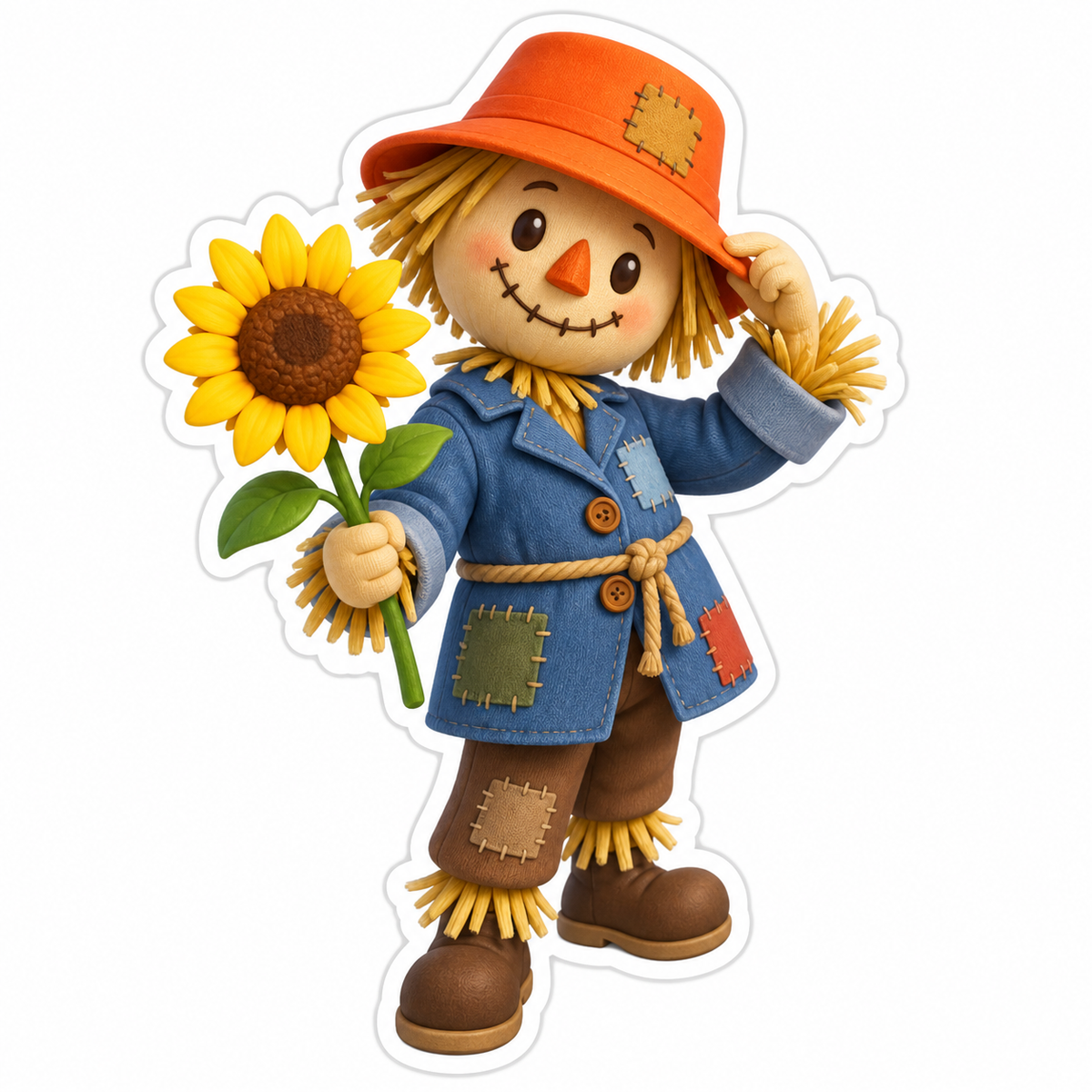 Scarecrow Orange Hat Denim Coat Sunflower Vinyl Sticker Decal