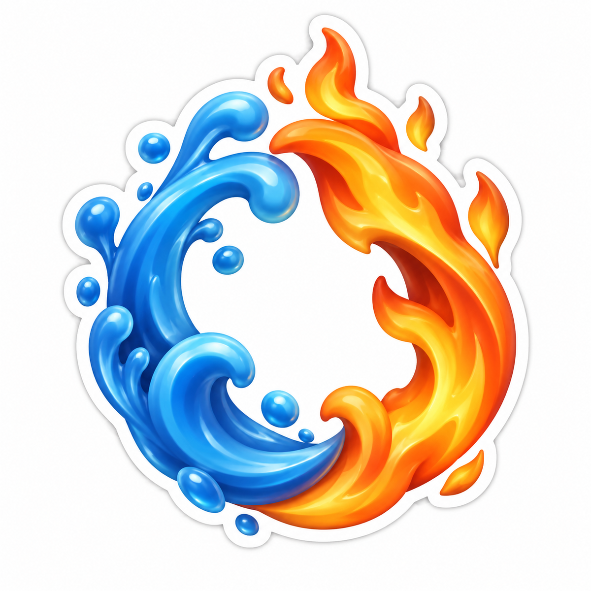 Blue Water Orange Flame Open Oval Vinyl Sticker Decal
