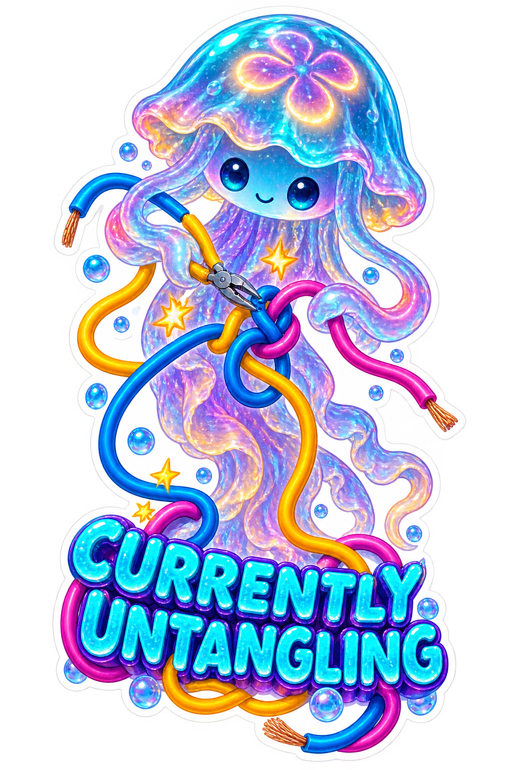 Currently Untangling Rainbow Jellyfish Vinyl Sticker Decal