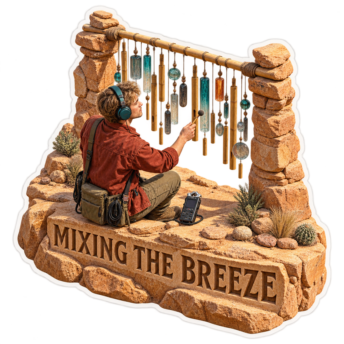 Mixing the Breeze Man Wind Chimes Vinyl Sticker Decal