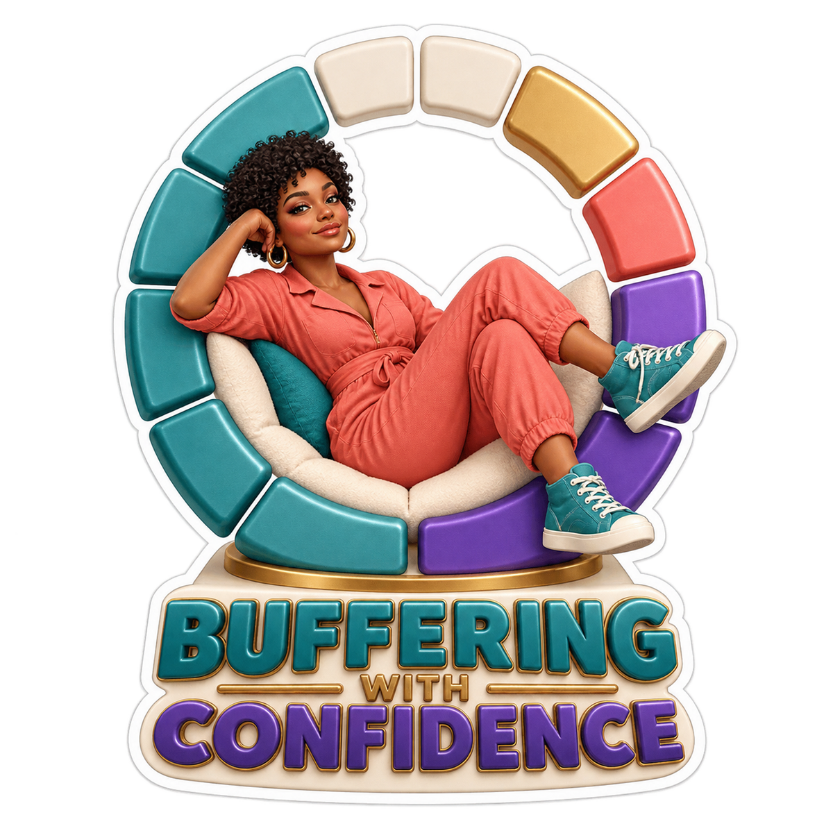 Buffering Confidence Woman in Loading Ring Vinyl Sticker Decal