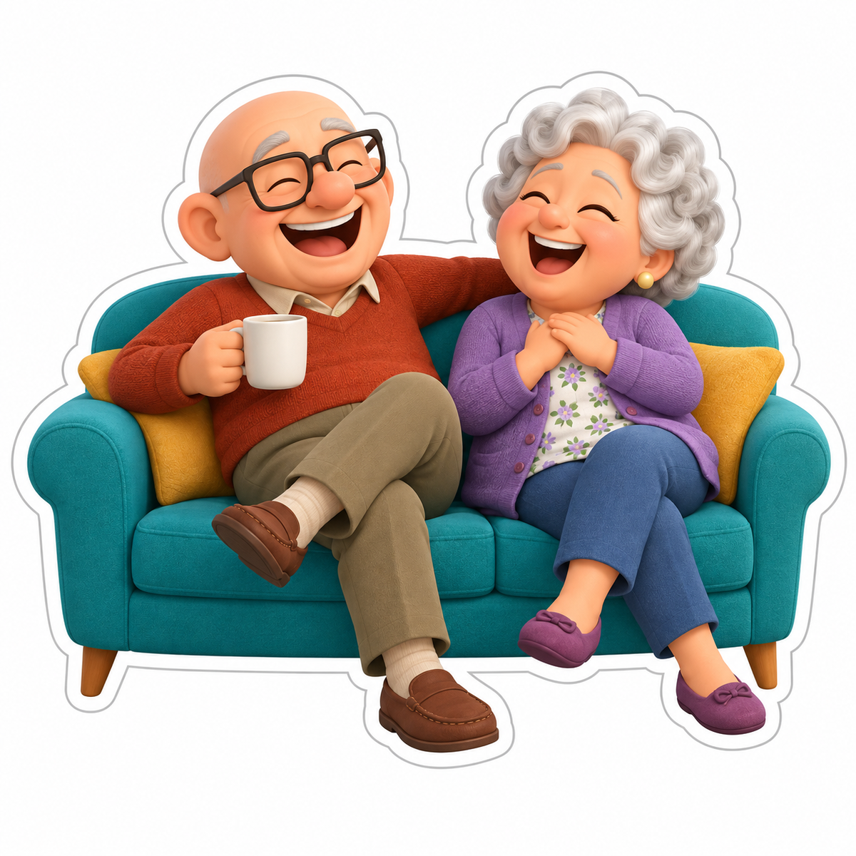 Two Elderly Cartoon Friends Vinyl Sticker Decal