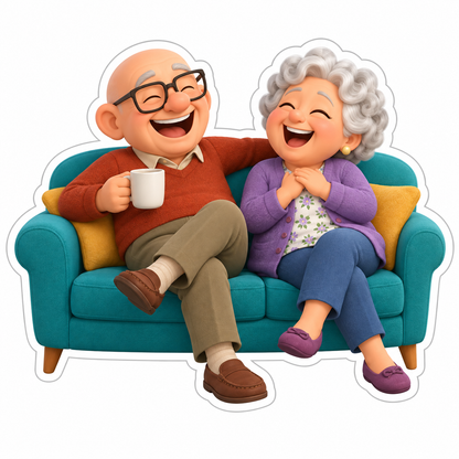 Two Elderly Cartoon Friends Vinyl Sticker Decal