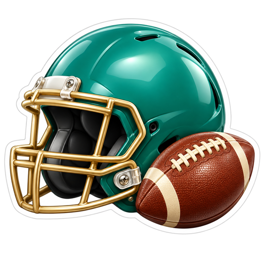 Sea Green Football Helmet Gold Faceguard Vinyl Sticker Decal